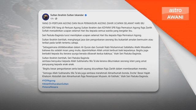 Agong, Raja Permaisuri zahir ucapan Selamat Hari Ibu