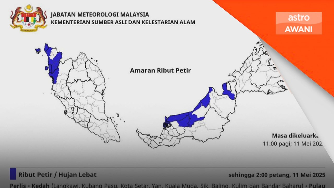 Amaran ribut petir, hujan lebat di sembilan negeri hari ini