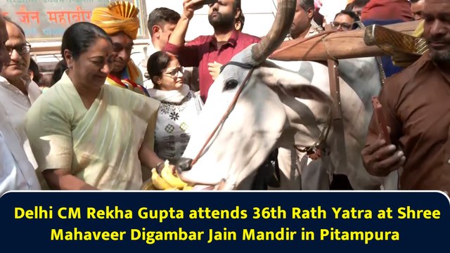 Delhi CM Rekha Gupta attends 36th Rath Yatra at Shree Mahaveer Digambar Jain Mandir in Pitampura