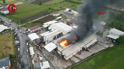 Fındık fabrikasındaki yangın havadan görüntülendi