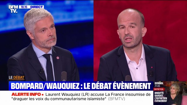Laurent Wauquiez (LR) indique que le projet de LFI est antirépublicain , Manuel Bompard (LFI) lui répond en indiquant qu'il ne cherche pas à convaincre son parti politique