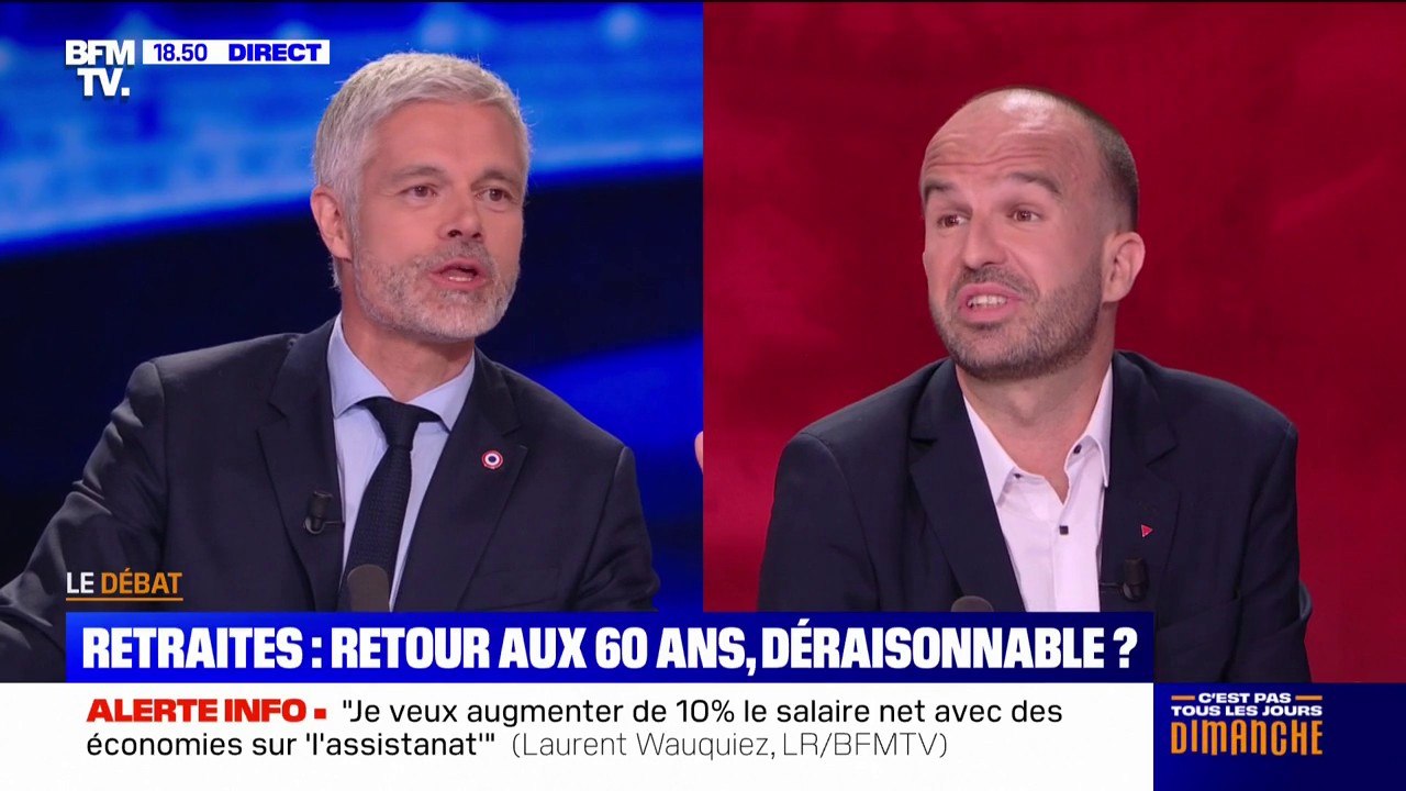 Retraites : Manuel Bompard (LFI) estime "qu'il y a des pays en Europe qui ont la retraite à 60 ans", Laurent Wauquiez (LR) assure que cette proposition, "c'est la faillite"
