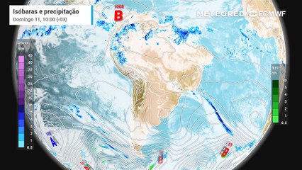 Domingo, 11 de maio: chuva, nebulosidade e pressão atmosférica