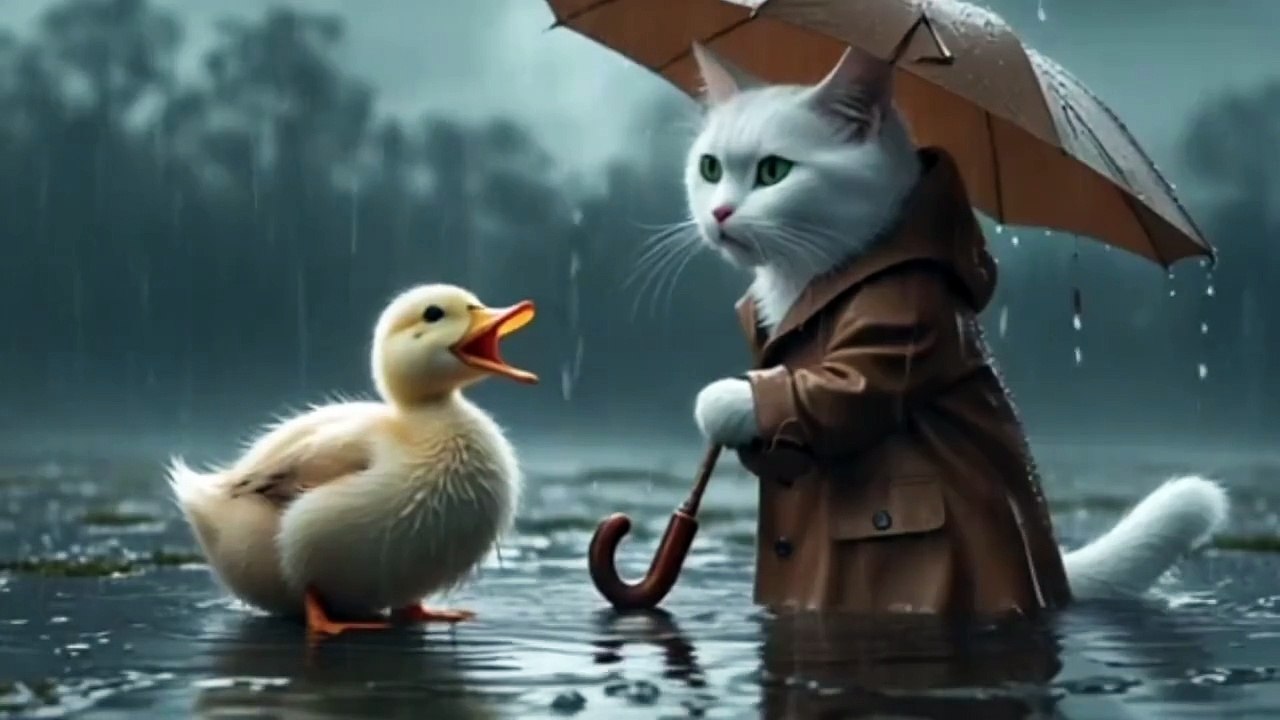 Rainy_Day_Rescue__Kitten_Saves_Duckling_and_Serves_Omelet_with_Mango_Juice!_#trending_#funny_#music(1080p)