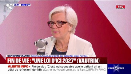Projet de loi sur la fin de vie: "Si le patient perd son discernement, la procédure s'arrête", explique Catherine Vautrin (ministre du Travail et de la Santé)