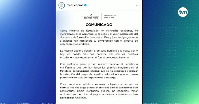 Meduca anuncia retención del pago a docentes en paro, contralor Flores confirma la medida