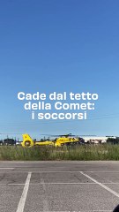 Cade dal tetto della Comet: video dei soccorsi
