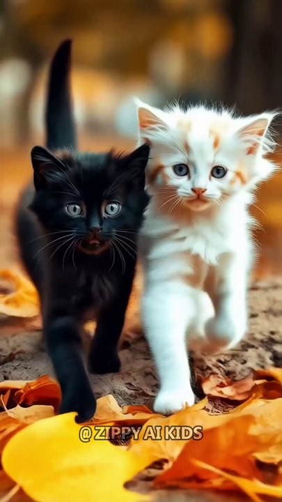 Kittens are walking on dry leaves #catvideo