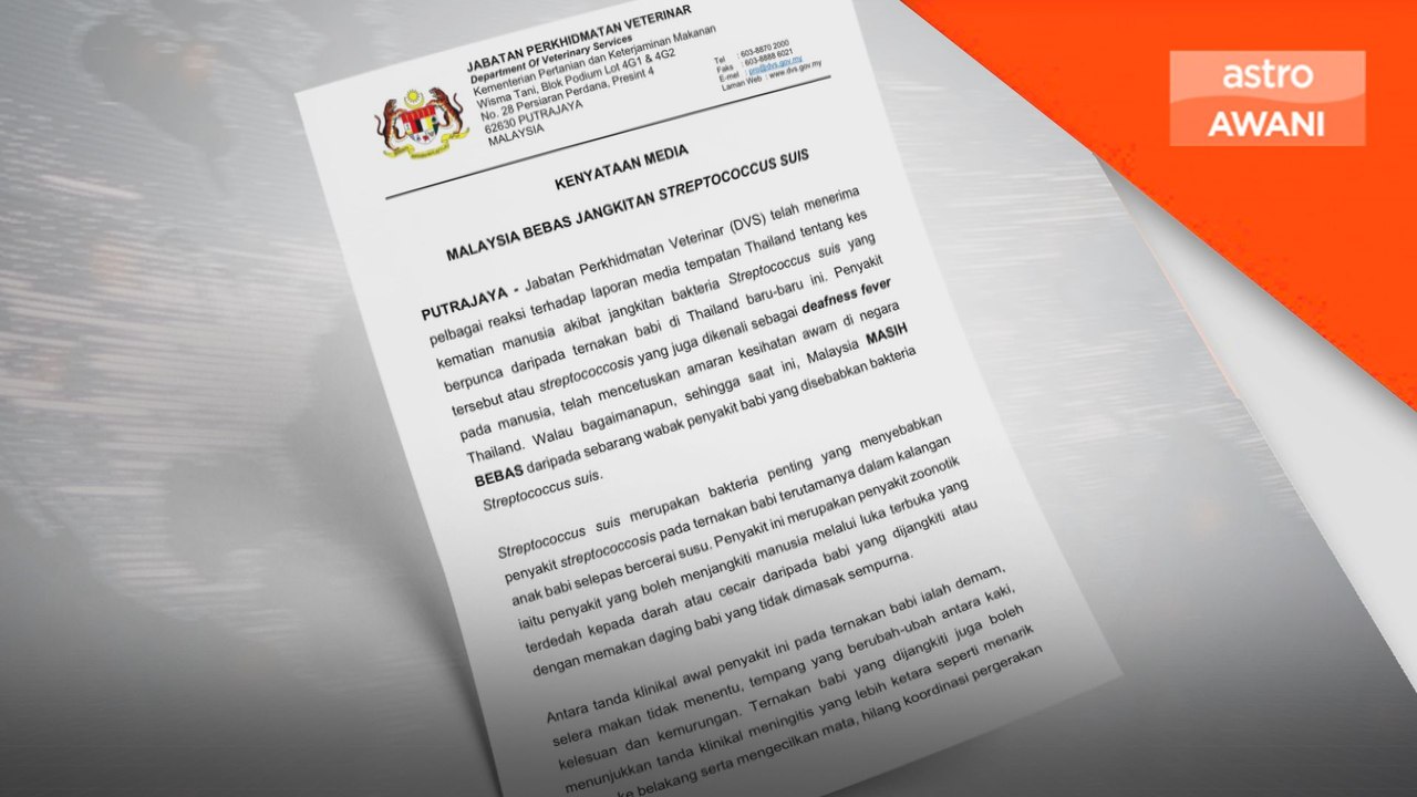 Malaysia bebas jangkitan Streptococcus suis - DVS