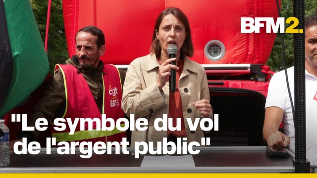 ArcelorMittal: manifestation des salariés devant le siège en présence de Sophie Binet (CGT)