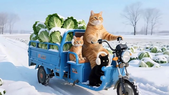Ginger Cat Mom’s Winter Struggle: Harvesting Cabbages to Buy Balloons for Her Kittens