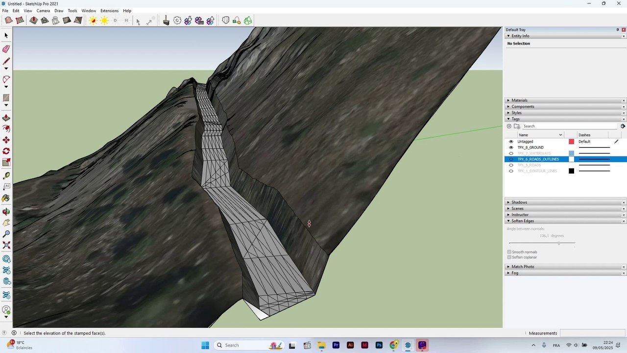 TopoExport.com - How to match the footprint of your buildings with the 3D ground mesh in SketchUp