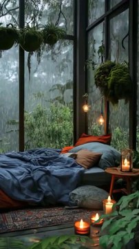 Candlelit Bedroom Oasis Amidst Lush Rainforest Greenery and Soothing Natural Ambiance.#reel#reelinstagram#reelfacebook#fyp#bedandbreakfastvibes#bedroomoasis#peacefulretreat#follow