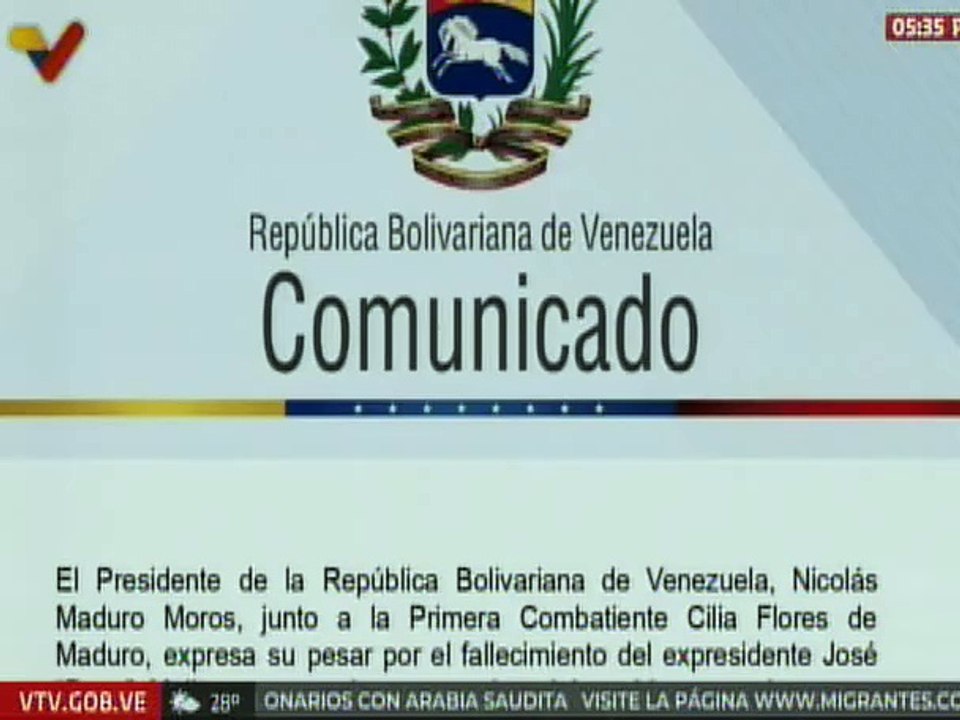 Venezuela envía sus condolencias a Uruguay por el fallecimiento del expresidente José "Pepe" Mujica
