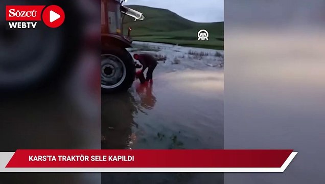 Kars'ta traktör sele kapıldı