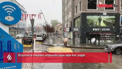 Erzurum'a mayısın ortasında lapa lapa kar yağdı