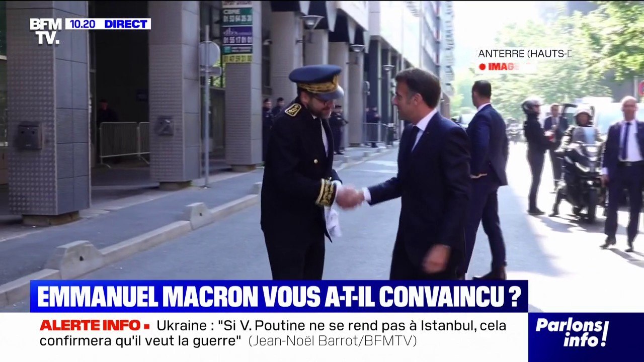 Emmanuel Macron est arrivé à Nanterre pour inaugurer l'état-major interministériel de lutte contre la criminalité organisée au sein de la Direction nationale de la Police judiciaire
