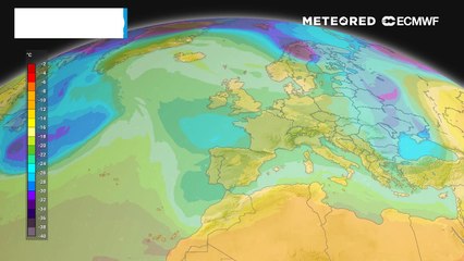 Evolución prevista de la temperatura a unos 5500 metros de altura, indicando la llegada de la DANA.