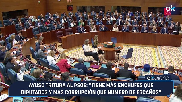 Ayuso tritura al PSOE: Tiene más enchufes que diputados y más corrupción que número de escaños