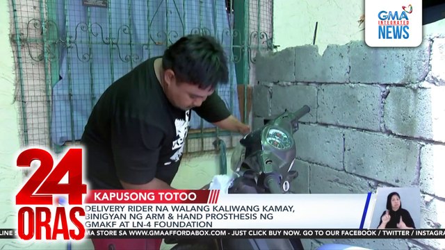 Delivery rider na walang kaliwang kamay, binigyan ng arm & hand prosthesis ng GMA Kapuso Foundation at LN-4 Foundation | 24 Oras