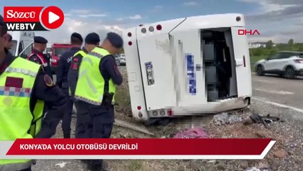 Konya'da yolcu otobüsü devrildi: 14 kişi yaralandı