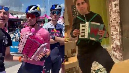 La 'maglia rosa' Roglic se vuelve 'landista': showtime 'emulando' de rosa el vídeo viral de Mikel
