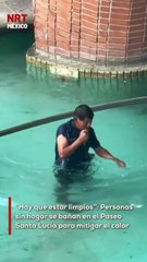 “Hay que estar limpios”, dice uno de los hombres que se bañan en el Paseo Santa Lucía. Personas sin hogar enfrentan el calor de Monterrey con lo poco que tienen, usando el canal como alivio y aseo. ¿Y nosotros, qué estamos haciendo para ayudar? 🥺💧