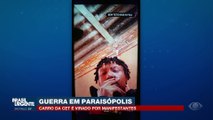 Guerra em Paraisópolis: carro da CET é virado por manifestantes