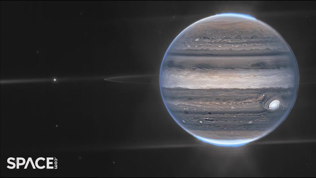 Jupiter's Auroras, Moons And Rings via JW Space Telescope