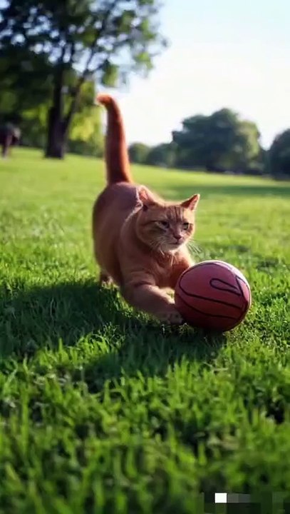 Cat playing with basketball