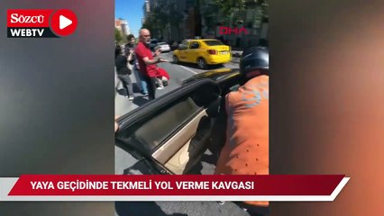 Yaya geçidinde tekmeli yol verme kavgası kamerada
