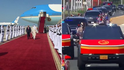 Bienvenida de Qatar a Trump: recibido con cybertrucks para firman un contrato millonario