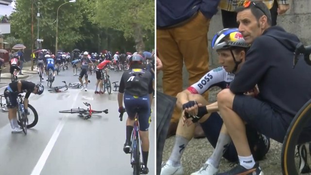 Cycling - Giro d'Italia 2025 - Massive crash on stage 6... Jai Hindley out and race neutralized