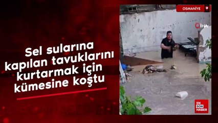 Osmaniye'de sel sularına kapılan tavuklarını kurtarmak için kümesine koştu
