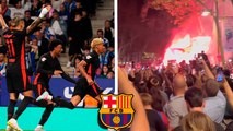 Aficionados del Barcelona comienzan el festejo tras campeonato