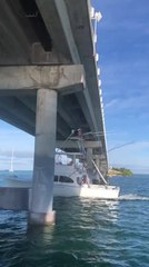 Boat Narrowly Avoids Crashing into Bridge
