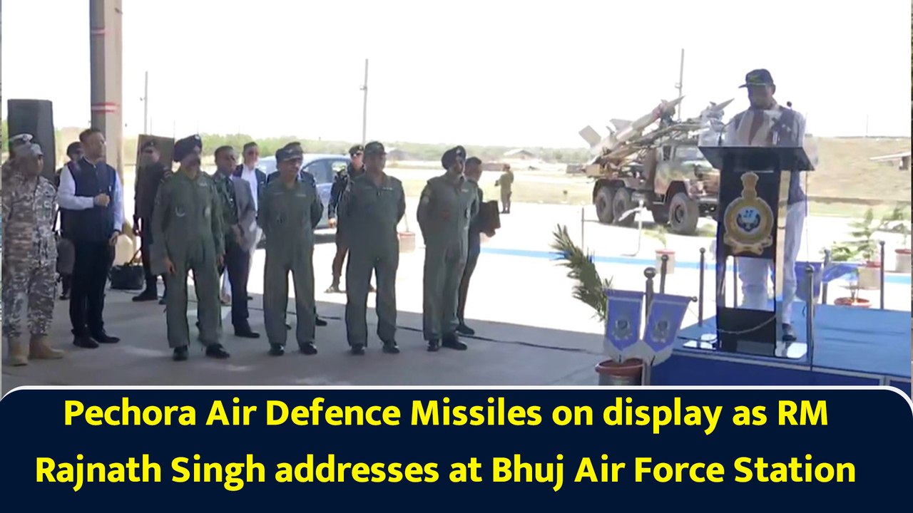 Pechora Air Defence Missiles on display as RM Rajnath Singh addresses at Bhuj Air Force Station