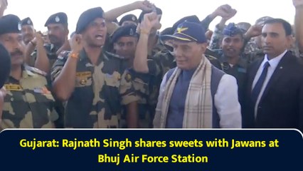 Gujarat: Rajnath Singh shares sweets with Jawans at Bhuj Air Force Station
