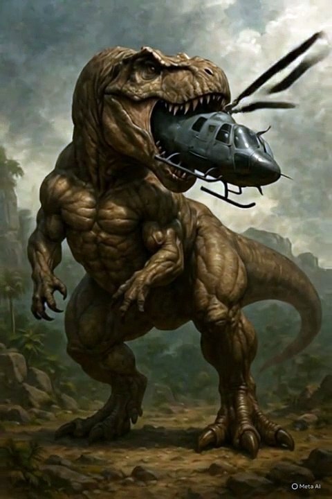 A T-rex crushes the helicopter