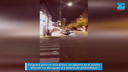 Peligroso pozo en Villa Elvira, un agujero en el asfalto deja ver los desagües, a 2 metros de profundidad