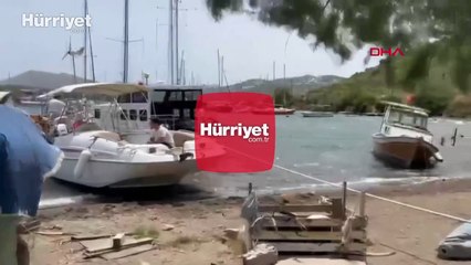 Bodrum'da fırtına; 10 tekne karaya oturdu