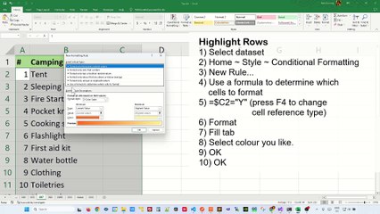 Conditional formatting for entire row based on data in one cell | How do I highlight rows in Excel based on yes or no - Excel Tips and Tricks