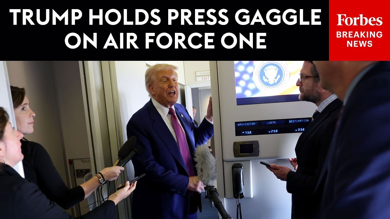 Trump Takes Reporters' Questions After Take-Off From Abu Dhabi To The US