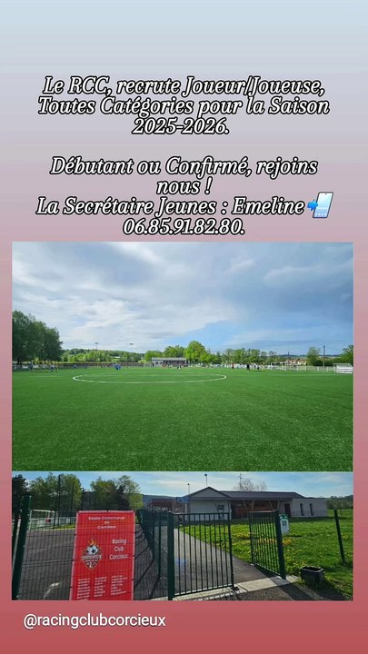 Le Racing Club Corcieux, recrute Joueurs  / Joueuses Toutes Catégories pour la Saison 2025-2026.