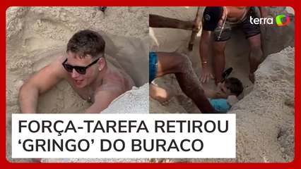 Turista britânico cava buraco, fica preso por 3 horas e precisa ser resgatado na Praia de Copacabana