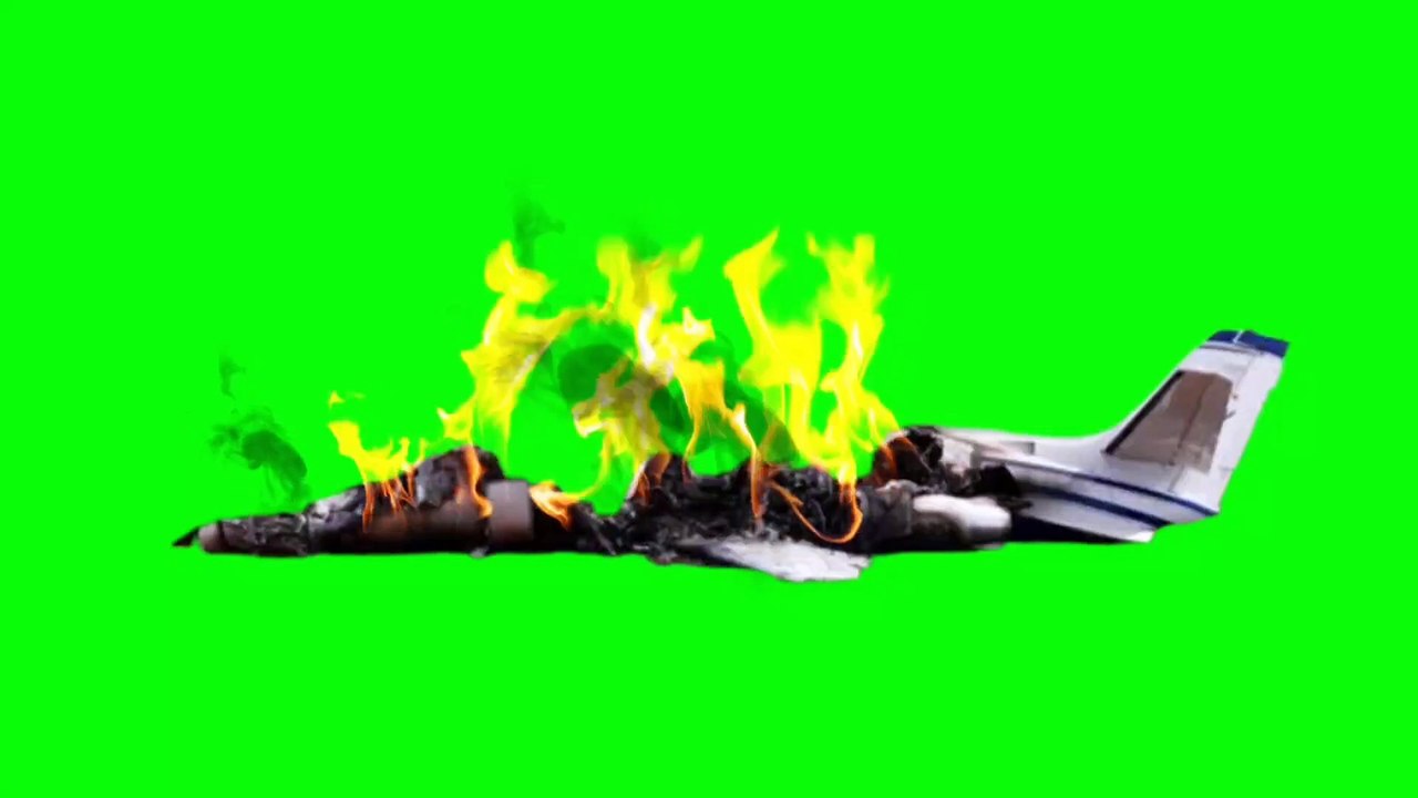 Crashed Aircraft Jet Burning Green Screen Background Effects HD