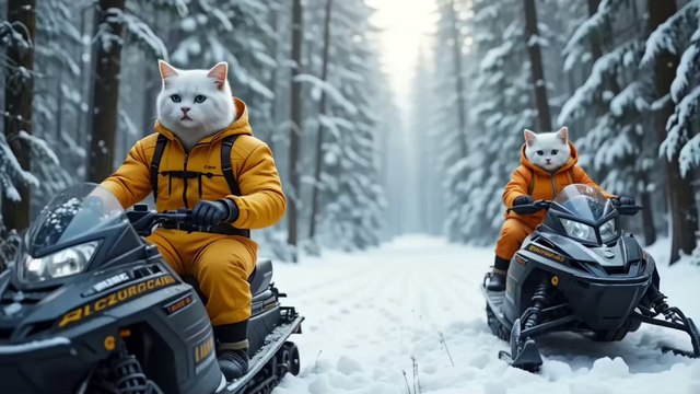 Kitten and Cat Dad Snowmobile ADVENTURE 🙀😻 _cat _shorts _kitten _aicat _catlovers _cutecat _cartoon(1080P_HD)