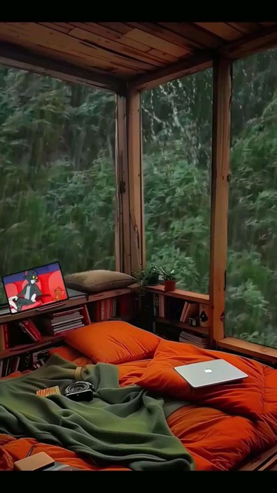 Woodland, Rustic Cabin Sanctuary with Misty Forest Views and Warm, Inviting Ambiance.