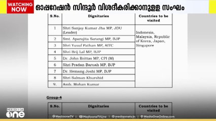 ഓപ്പറേഷൻ സിന്ദൂറിനെക്കുറിച്ച് വിശദീകരിക്കാനുള്ള സംഘത്തിൻറെ പട്ടിക പുറത്തുവിട്ട് കേന്ദ്രസർക്കാർ