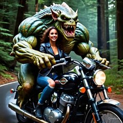 A monster enjoying the ride with his girlfriend